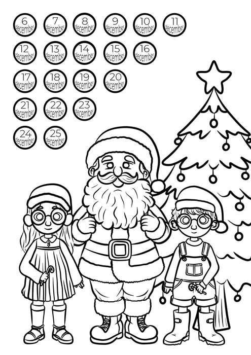 Grennn kleurplaat aftelkalender kerst