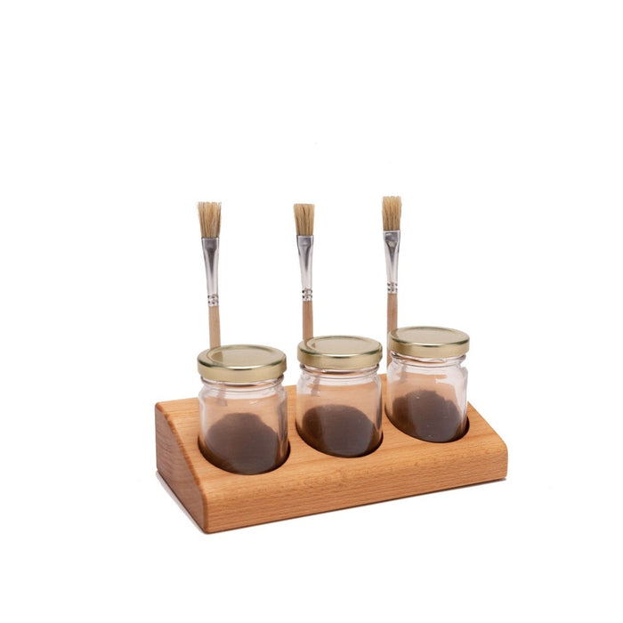 Grennn paint pot holder beech including 3 jars + brushes