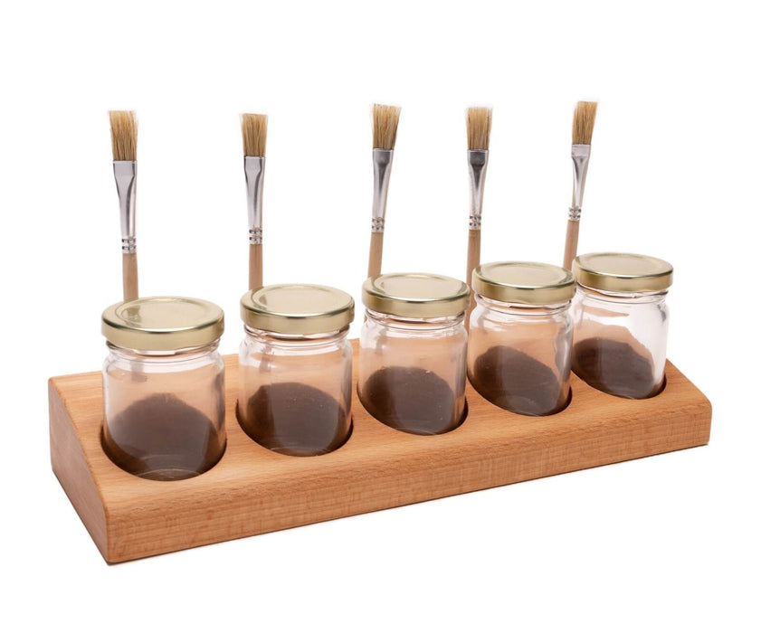 Grennn paint pot holder beech including 5 jars + brushes