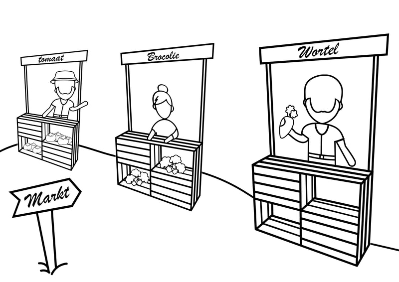 Grennn kleurplaat groente kraam