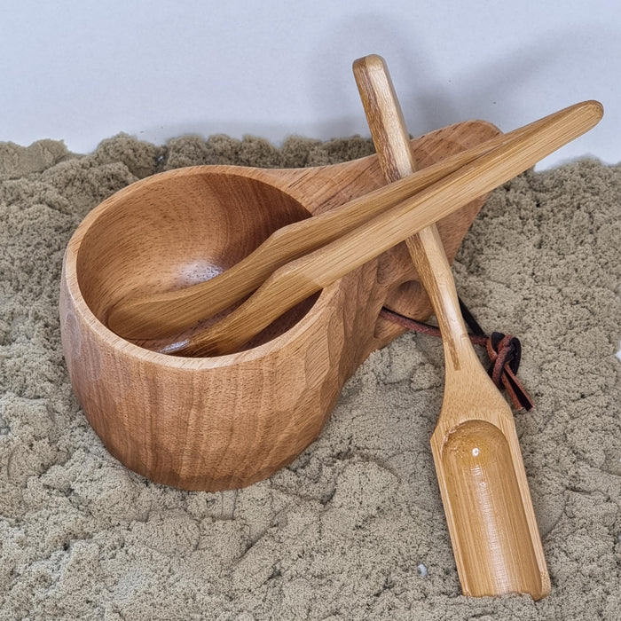 Grennn play bowl wood round-ribbed- 2 ring handle